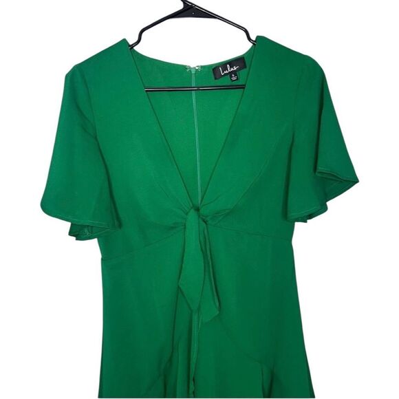 🔸BUNDLE ONLY🔸|EUC| LULU’S Jewel Green Tie Front Skater Dress - Picture 3 of 7